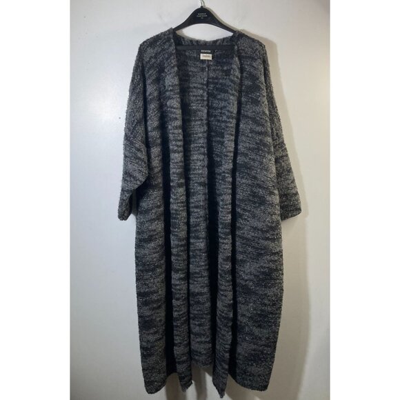 Womens Eskandar Handloomed Scottish Chunky Wool Cardigan Duster 48" OS Black Gra - Picture 1 of 7